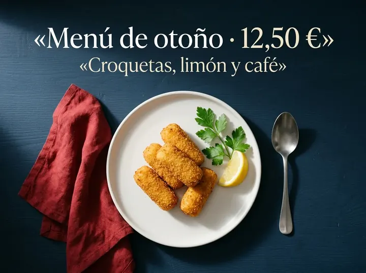 Pieza sintética con croquetas y texto español
